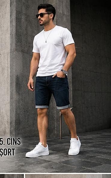 Məhsul: Kişi cins şort 46razmer - Parça: Klassik denim (cins) — 1