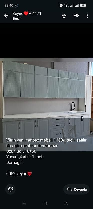 Vitrin yeni mətbəx mebeli 1100₼ təcili satılır daraqlı