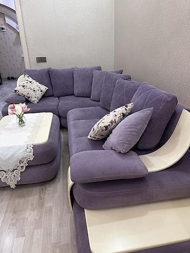 Bənövşəyi rəngli L formalı künc divan dəsti + jurnalni masa - Zərif — 4