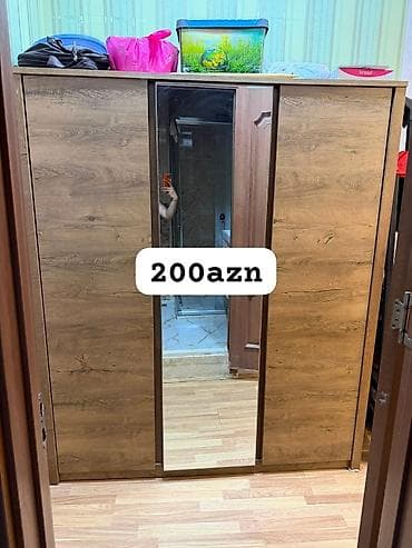 Geniş güzgülü paltar dolabı - Material: ağac teksturalı laminat - — 1