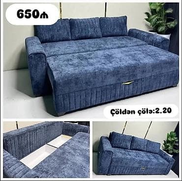 divan olcusu: Çevrilən künc divan – mavi rəng - Ölçü: ümumi en “çöldən çölə” 2.20 m — 1