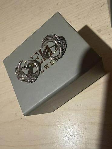 Gümüş rəngli halqa sırğalar — qanad motivli dizayn - Material: metal — 2