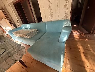 kunç divan: Mavi rəngli L formalı künc divanı - Dizayn: Sağ tərəfi şezlonq olan — 3