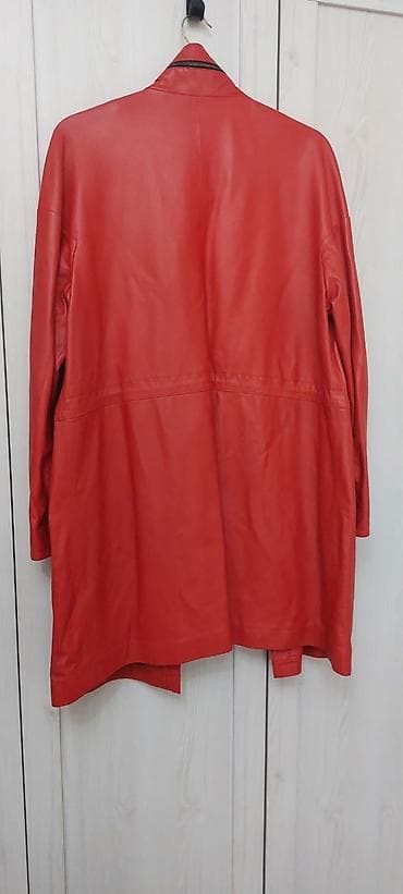 dəri geyim: Qadın uzun dəri paltar/kurtka - Rəng: parlaq qırmızı - Material: dəri — 3