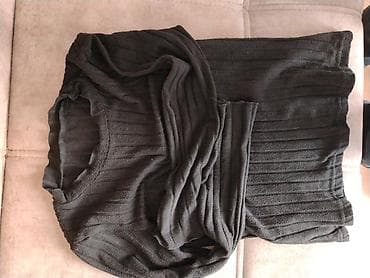 kargo şalvar: Qara rəngli trikotaj paltar - Model: beldən kəmərli, büzməli/reliefli — 1