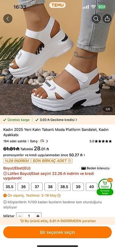 ağ sandallar: Ayaqqabi 40 razmer tezedi Qiymeti 15 manat Temudan 28 manata alinib — 1