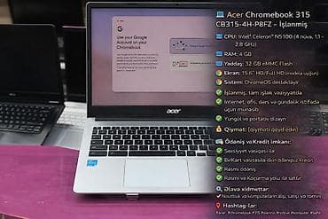 💻 Acer Chromebook 315 CB315-4H-P8FZ – İşlənmiş 🔹 CPU: Intel® Celeron®