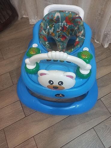 jenga oyunu: Uşaq yeriməyi (xodunok) – mavi rəngdə, ön paneldə ayı fiqurlu. Yumşaq — 1