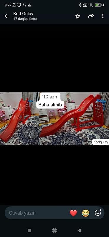ev masin: Uşaq sürüşkəni – qırmızı rəngdə, ev və ya bağ üçün uyğundur. Sabit — 1