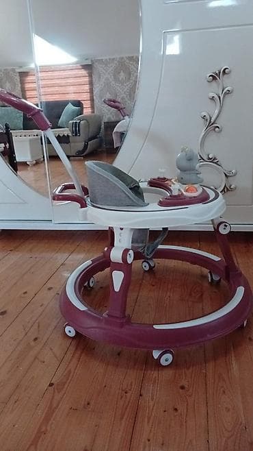 Uşaq gəzdiricisi (baby walker) - Rəng: bordo-ağ, boz oturacaq - 360°