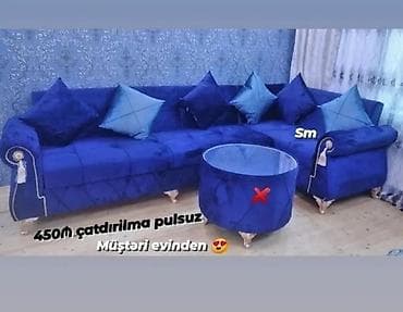 Mebel: Künc divan dəsti – kral-mavi rəng - Yumşaq, məxməri/parça üzlük - Künc — 1