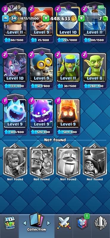 PS5 (Sony PlayStation 5): Clash Royale hesabı - Kral səviyyəsi: 34 - Kasa: 448 633 qızıl, 7 daş — 10