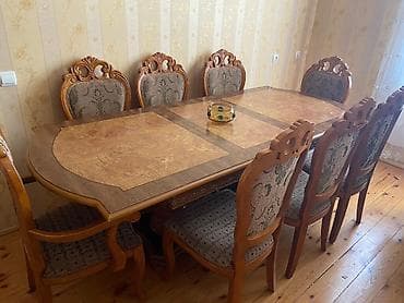 Qonaq otağı üçün, İşlənmiş, Açılan, Dördbucaq masa, 8 stul