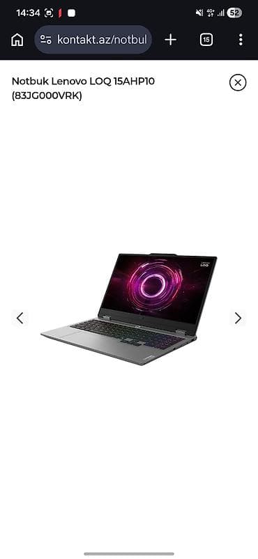 toshiba notebook fiyatları: Lenovo LOQ 15AHP10 (83JG000VRK) modeli noutbuk. Bu noutbuk müasir — 1