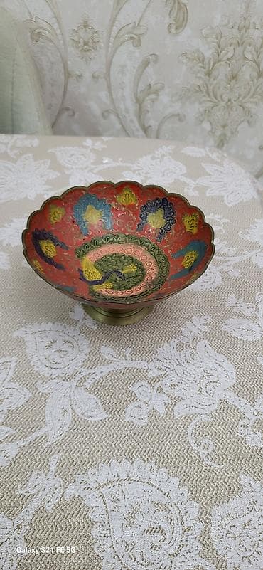 konfet qabi: Məhsul: Rəngli naxışlı bürünc şirniyyat/mezə qabı (ayaqlı) - — 2