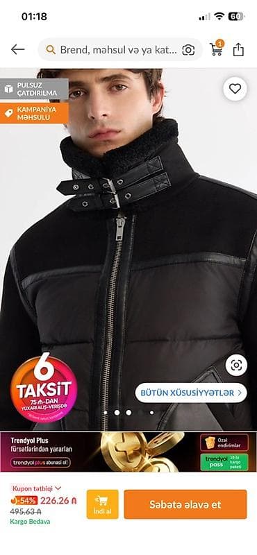 Kurtkalar: Kişi üçün qara rəngli qışlıq gödəkçə - Model: qısa kəsim, fermuarlı — 4