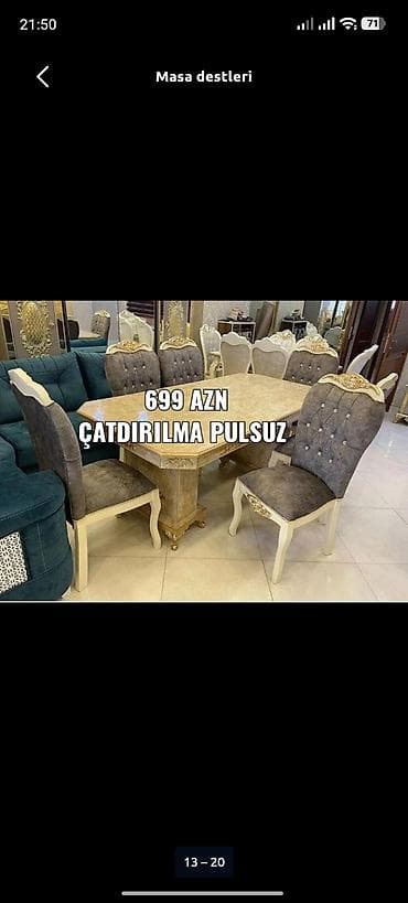 zerin mebil: Qonaq otağı üçün, Yeni, Açılmayan, Dördbucaq masa, 6 stul — 1