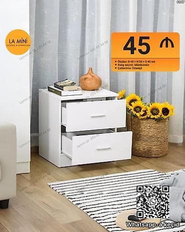 Tumbalar: Ağ rəngli iki çekmeceli tumbə - Ölçülər: D 40 × H 50 × U 40 sm - — 1