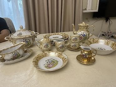 Çay dəsti, rəng - Qızılı, Farfor