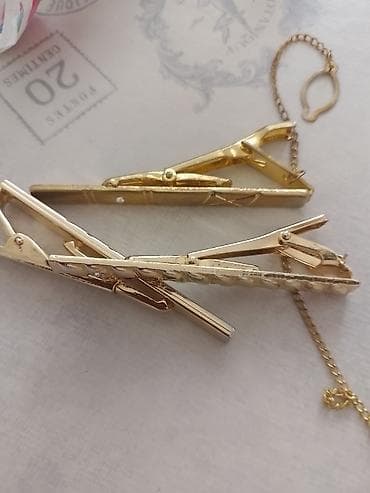 Qızılı rəngli kişi qalstuk iynələri (3 eded)) - Klassik dizaynlı