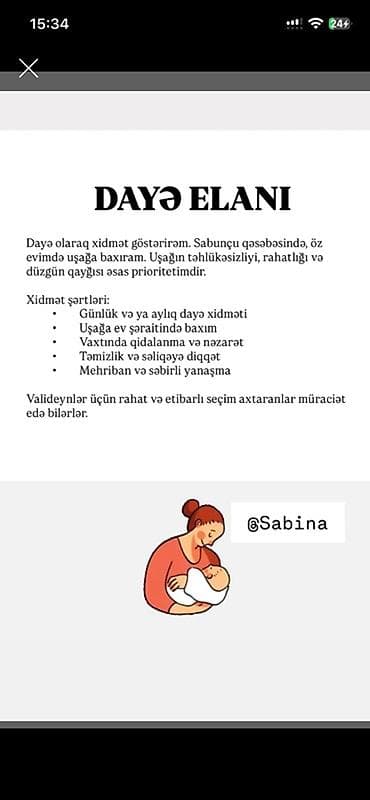 Daya xidməti – Sabunçu qəsəbəsi Öz evimdə uşaq baxımı təklif olunur — 1