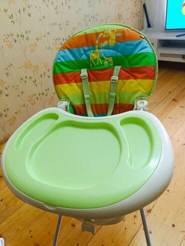 uşaq ucun yemek stolu: Uşaq yemək stulu - Rəngli zolaqlı oturacaq, arxasında zürafə naxışı - — 3