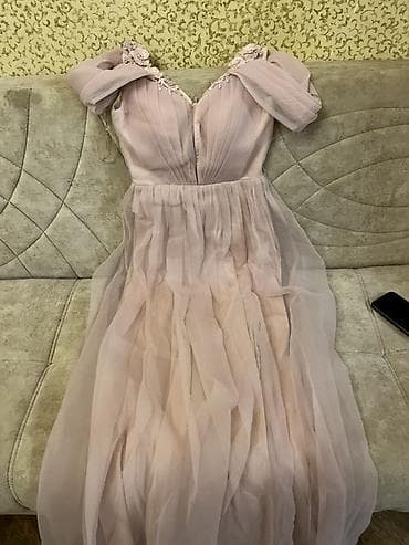 donlar toy ucun: Zərif pudra rəngli uzun ziyafət donu - Model: A-kesimli, uzun ətəkli — 1