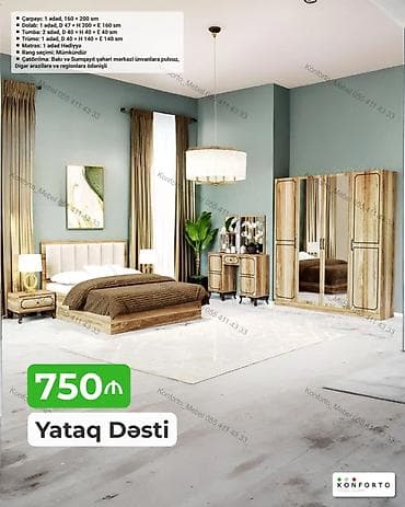 matras sumqayit: Yataq Dəsti – 750 ₼ Tərkibi və ölçülər: - Çarpayı: 1 ədəd, 160 × 200 — 1