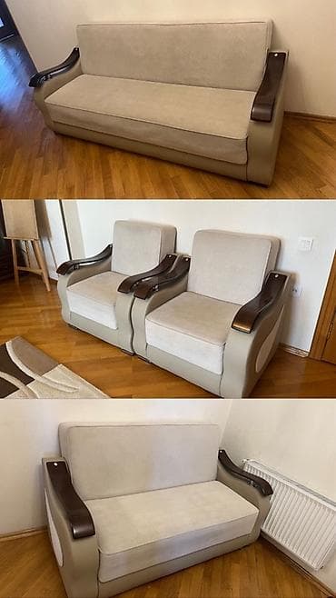 İşlənmiş, Di̇van-kravat, 2 kreslo, Divan, Bazalı, Açılan