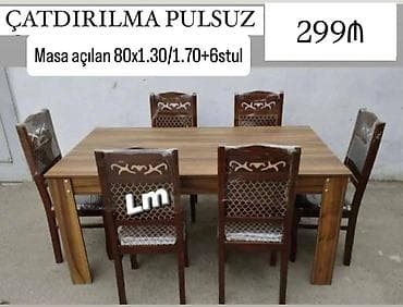 Masa dəsti MASA +6 STULL💥 Masa açılan : 80x1.30/1.70+6stul: 299₼