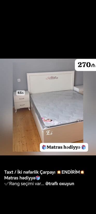 yataq dosekleri: 📌Taxt çarpayı 📏Olcu 2x160 💶Qiymet 259azn dən başlayan qiymətlər — 4