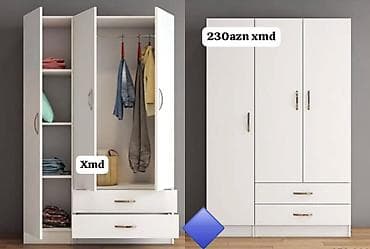 Yeni, 3 qapılı, Siyirməli, Ağ, Digər material, Açılan, Düz dolab