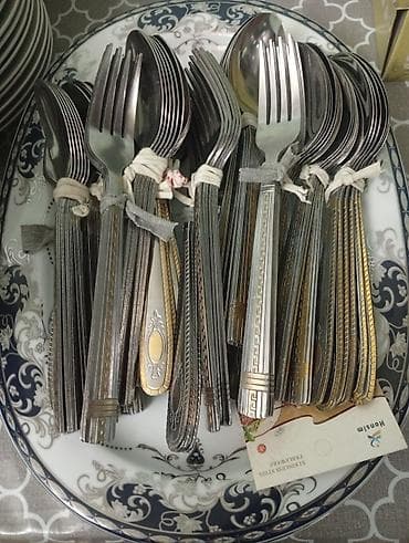 Столовые приборы: Paslanmayan poladdan çəngəl və qaşıq dəsti - Material: yüksək — 1