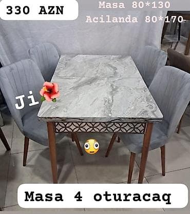 tabletka stullar: Masa və 4 oturacaqdan ibarət mətbəx dəsti. - Masa ölçüsü: 80×130 sm — 1