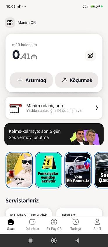 balans val: M10 mobil tətbiqi hesabı və funksiyaları - Tətbiqdaxili balans — 1