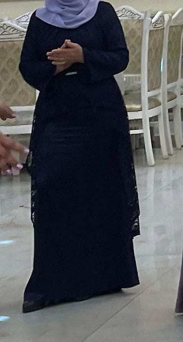 epl voyc 8: Mavi tünd rəngdə zərif ziyafət paltarı - Model: Asimmetrik kəsimli — 2