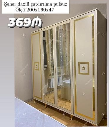 skaf: - Məhsul: 4 qapılı paltar dolabı - Ölçü: 200×160×47 sm - Qiymət: 369 ₼ — 1