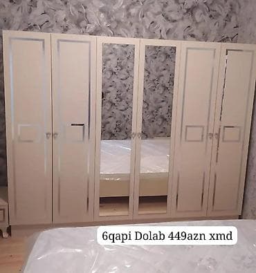 Шкафы: 6 qapılı geyim dolabı - Klassik üslubda, krem rəngli korpus - Ön — 1