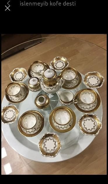 Qəhvə dəsti, rəng - Qızılı, Farfor, 6 nəfərlik