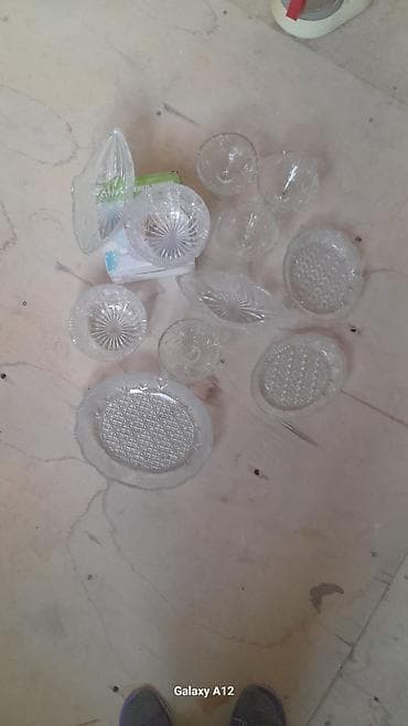 Quruducular: Şüşə qab dəsti - Material: qalın, şəffaf şüşə - Naqişli/kristalvari — 2