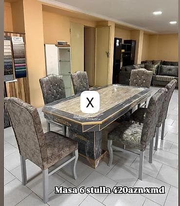 - Yemək otağı üçün dəst: masa + 6 stul - Masa: dairəvi künclü lalafo.az -da - Yemək otağı üçün dəst: masa + 6 stul - Masa: dairəvi künclü