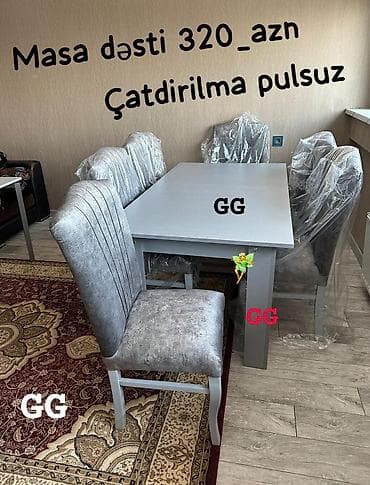 2 ci el kunc divan: Qonaq otağı üçün, Yeni, Dördbucaq masa, 6 stul — 1