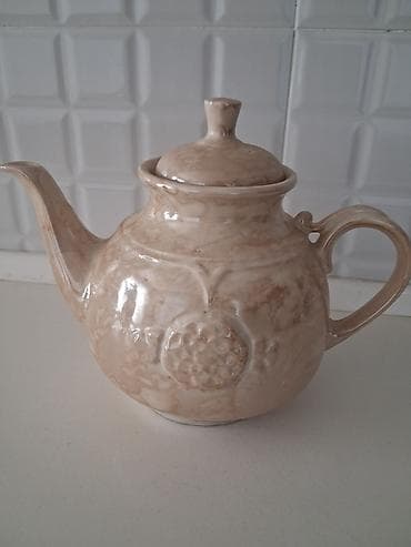 Keramik çaynik - Material: Şirli keramika - Rəng: Açıq bej/mərmərə — 1