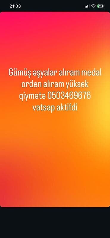 Xidmət: Gümüş əşyaların, medal və ordenlərin qəbulu Təsvir: -