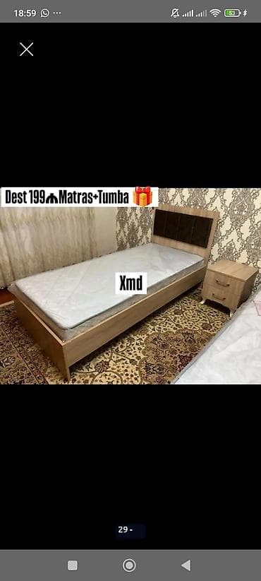 tumbalar: Yataq dəsti – çarpayı + matras + tumba - Dəst tərkibi: tək nəfərlik — 1