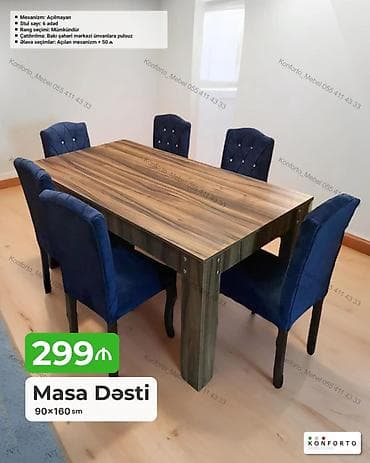 kohnə stul: Məhsul: Masa Dəsti (90×160 sm) Tərkib: - 1 ədəd oblong yemək/mətbəx — 1