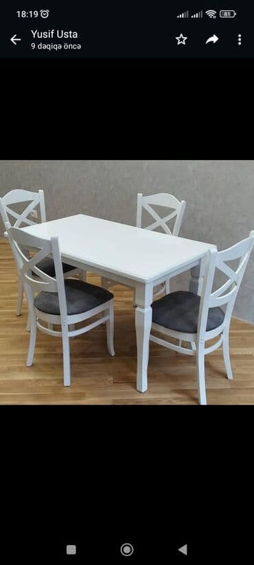 ders masaları: Mətbəx üçün, Yeni, Açılmayan, Dördbucaq masa, 4 stul — 2