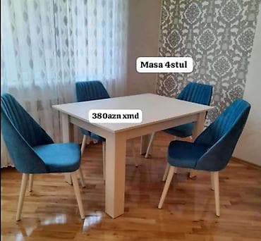 stul bar: Mətbəx/qonaq otağı üçün masa və 4 stul dəsti - Dəst: 1 ədəd — 1