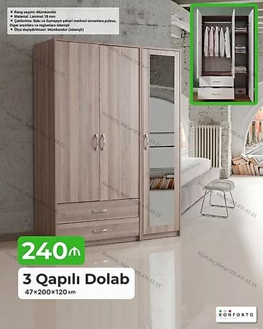 3 qapılı dolab – 47×200×120 sm - Material: 18 mm laminat - Rəng — 1