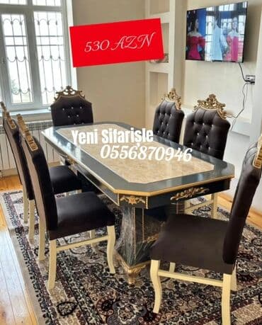 uşaq stol stul: Qonaq otağı üçün, Yeni, Açılmayan, Dördbucaq masa, 6 stul — 8